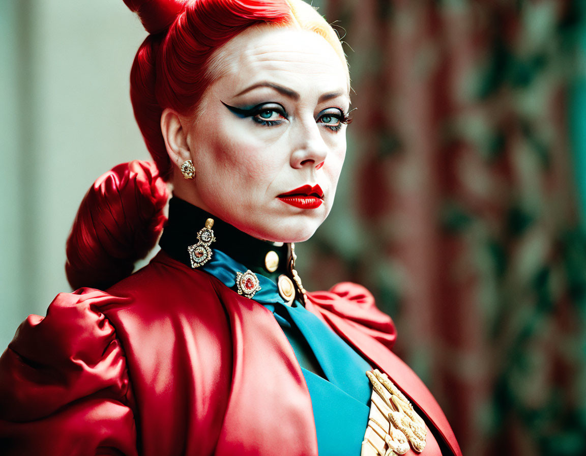 Dramatic pose of woman in vibrant red attire