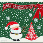 Christmas greeting card design with Santa Claus, red tree, snowflakes, and 'Merry Christmas