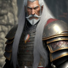 Elderly man in white beard wearing detailed medieval armor