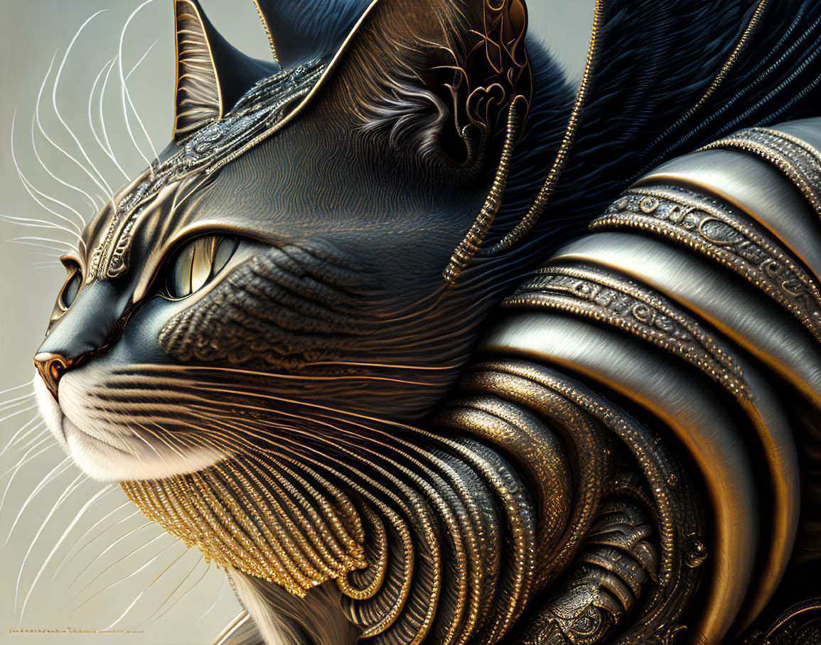 Detailed Cat Illustration with Mechanical and Organic Elements