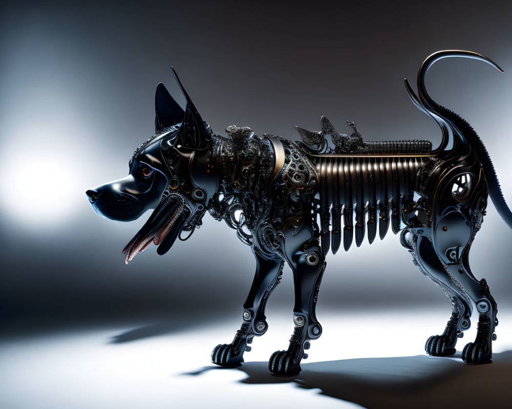 Detailed Robotic Dog with Mechanical Parts on Dark Background