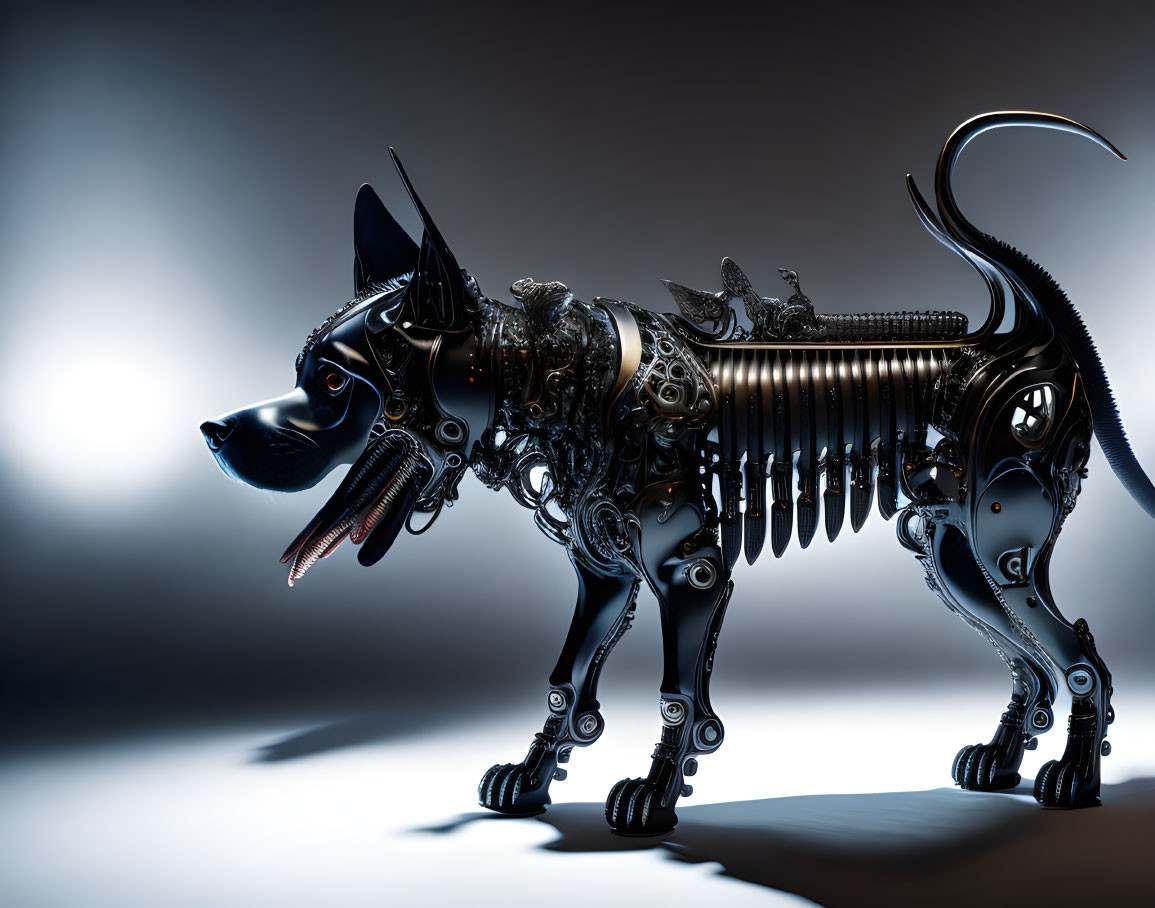 Detailed Robotic Dog with Mechanical Parts on Dark Background