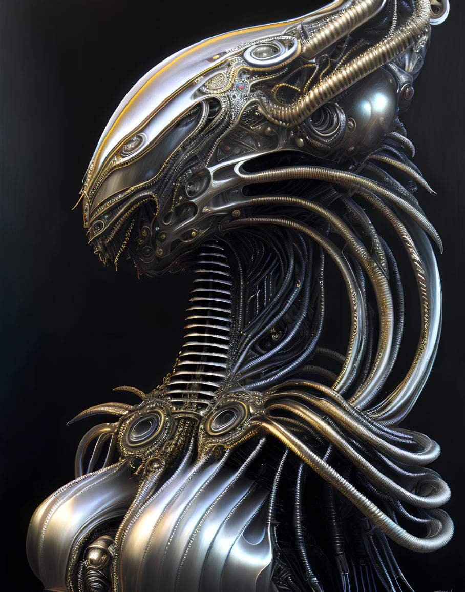 Detailed 3D Illustration: Futuristic Robotic Head & Neck with Mechanical Parts & Metallic C