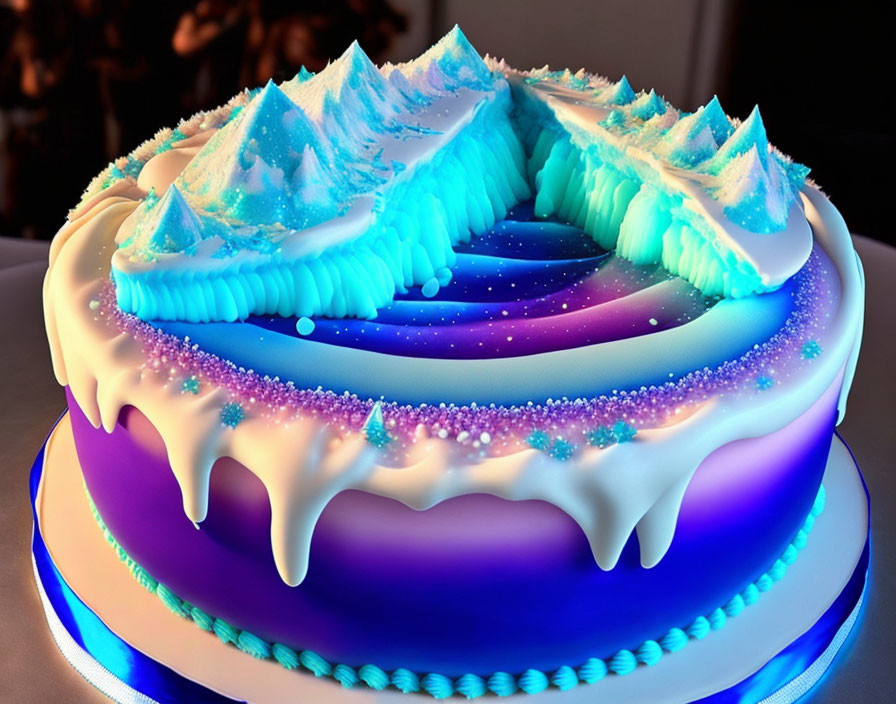 Colorful Gradient Cake with Edible Beads and Wave Icing