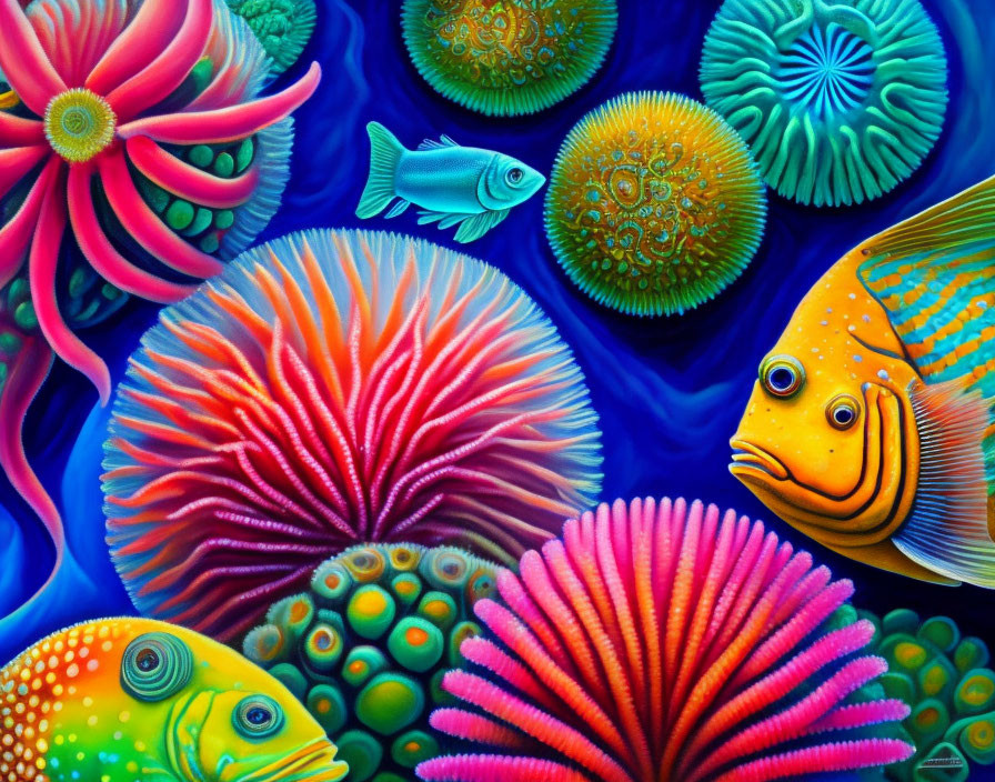 Colorful Fish and Intricate Corals in Vibrant Underwater Scene