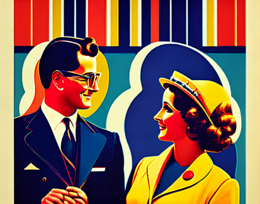 1950s Vintage Style Illustration of Smiling Man and Woman