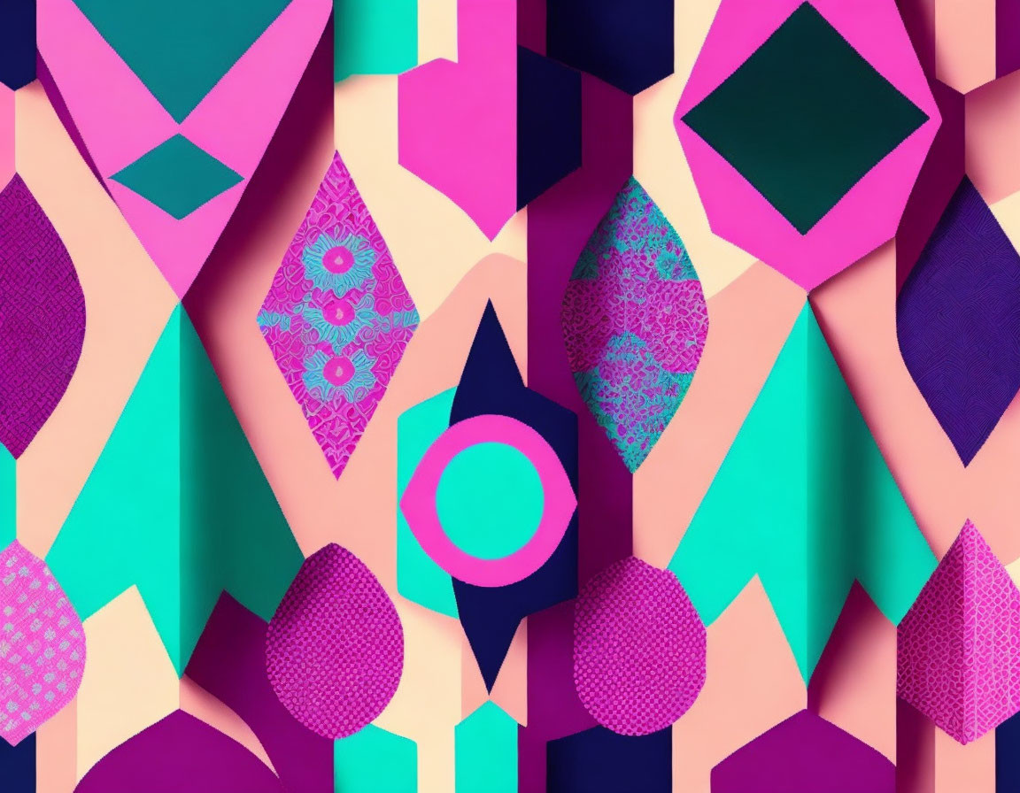 Colorful Geometric Collage in Pink, Teal, Purple, and Blue