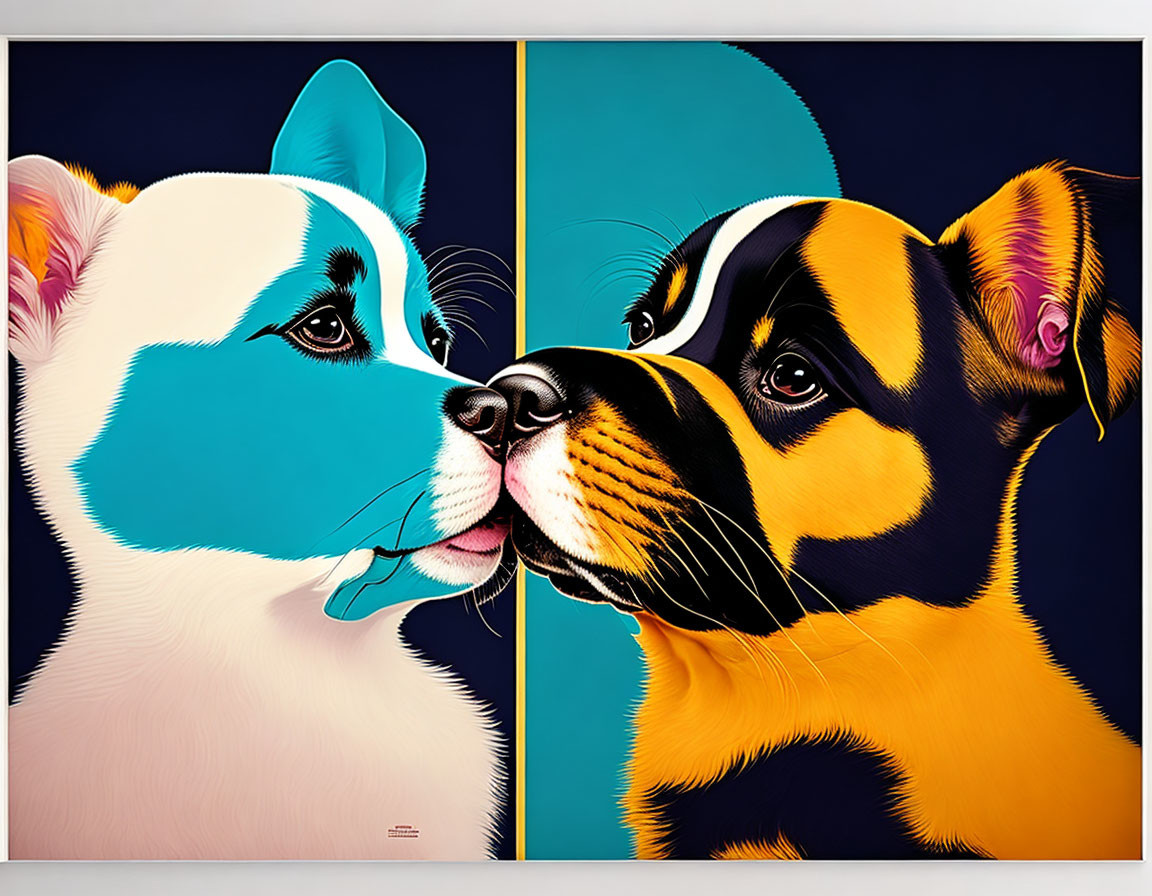 Colorful Pop-Art Style Dog Portraits Facing Each Other