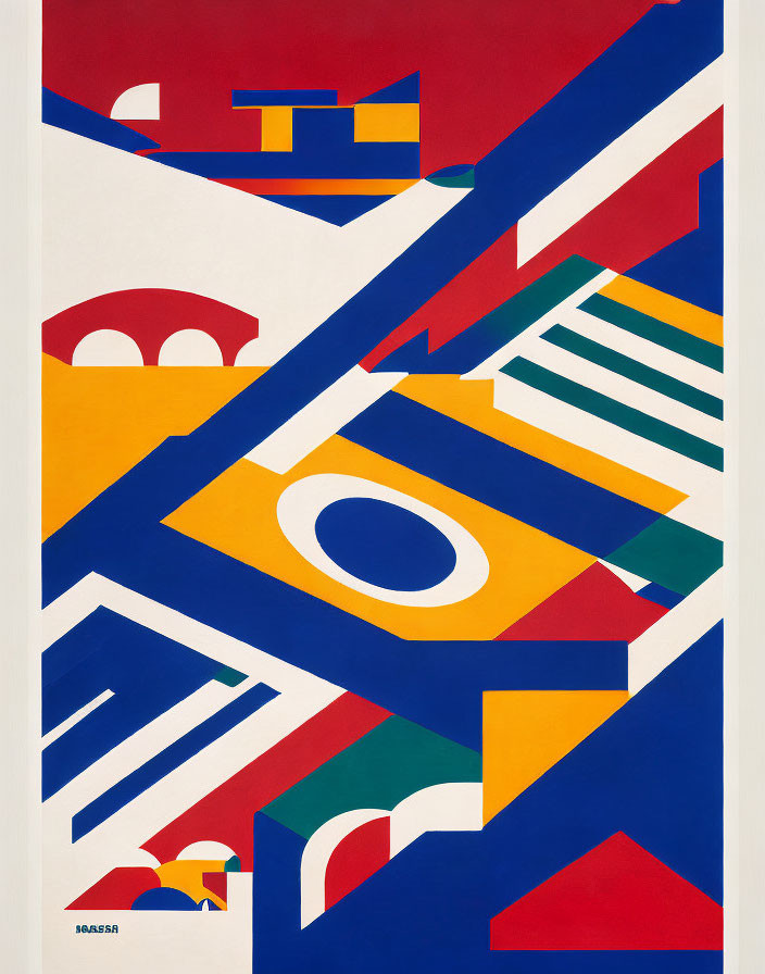 Colorful Geometric Poster with Red, Blue, Yellow Shapes