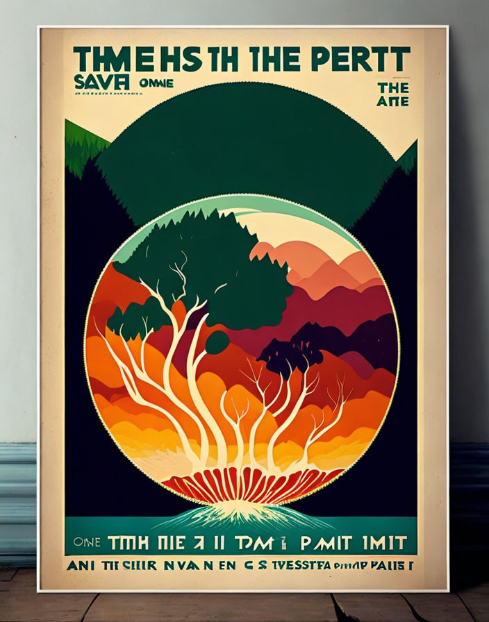 Nature Scene Vintage-Style Poster with Mountain and Trees