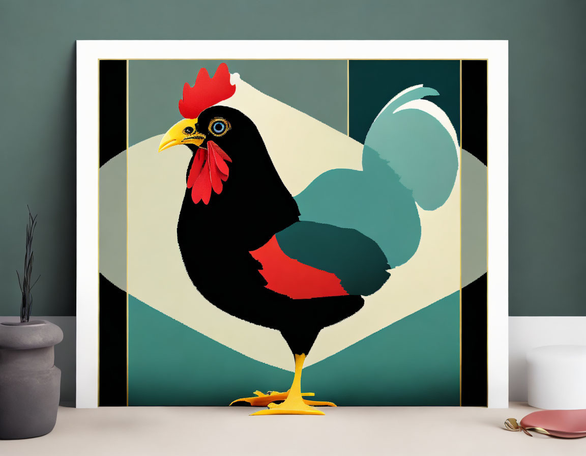 Vibrant Rooster Illustration in Modern Interior Display