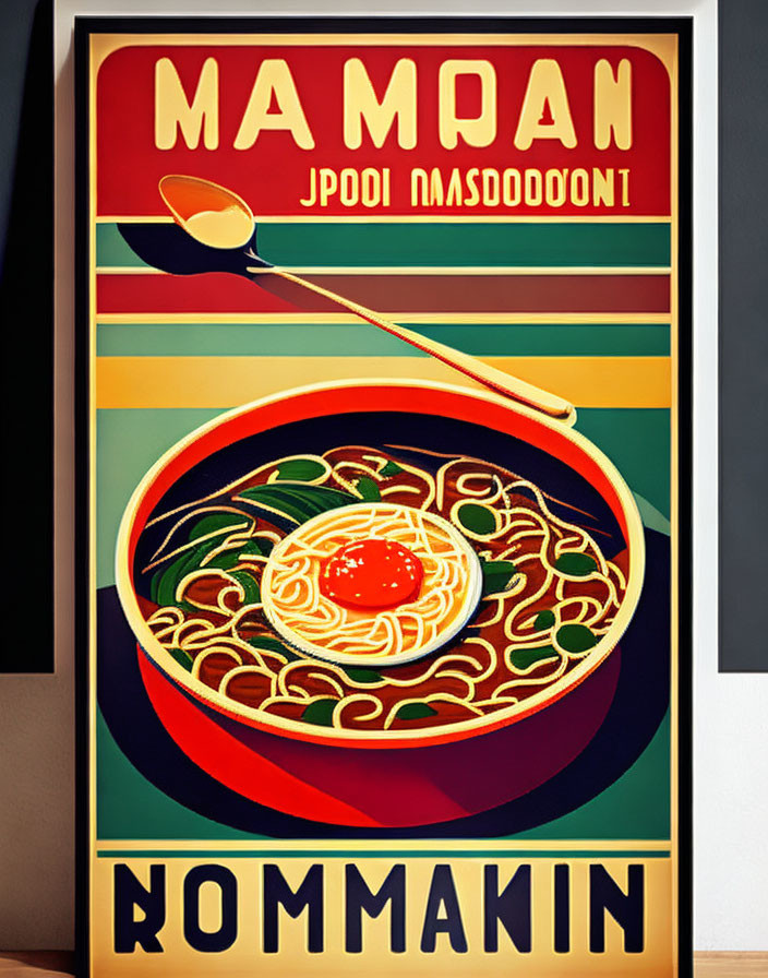 Colorful Retro-Style Ramen Bowl Poster with Cyrillic Text