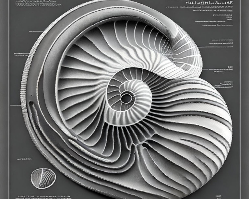 Detailed Diagram of Nautilus Shell Cross-Section with Spiral Structure