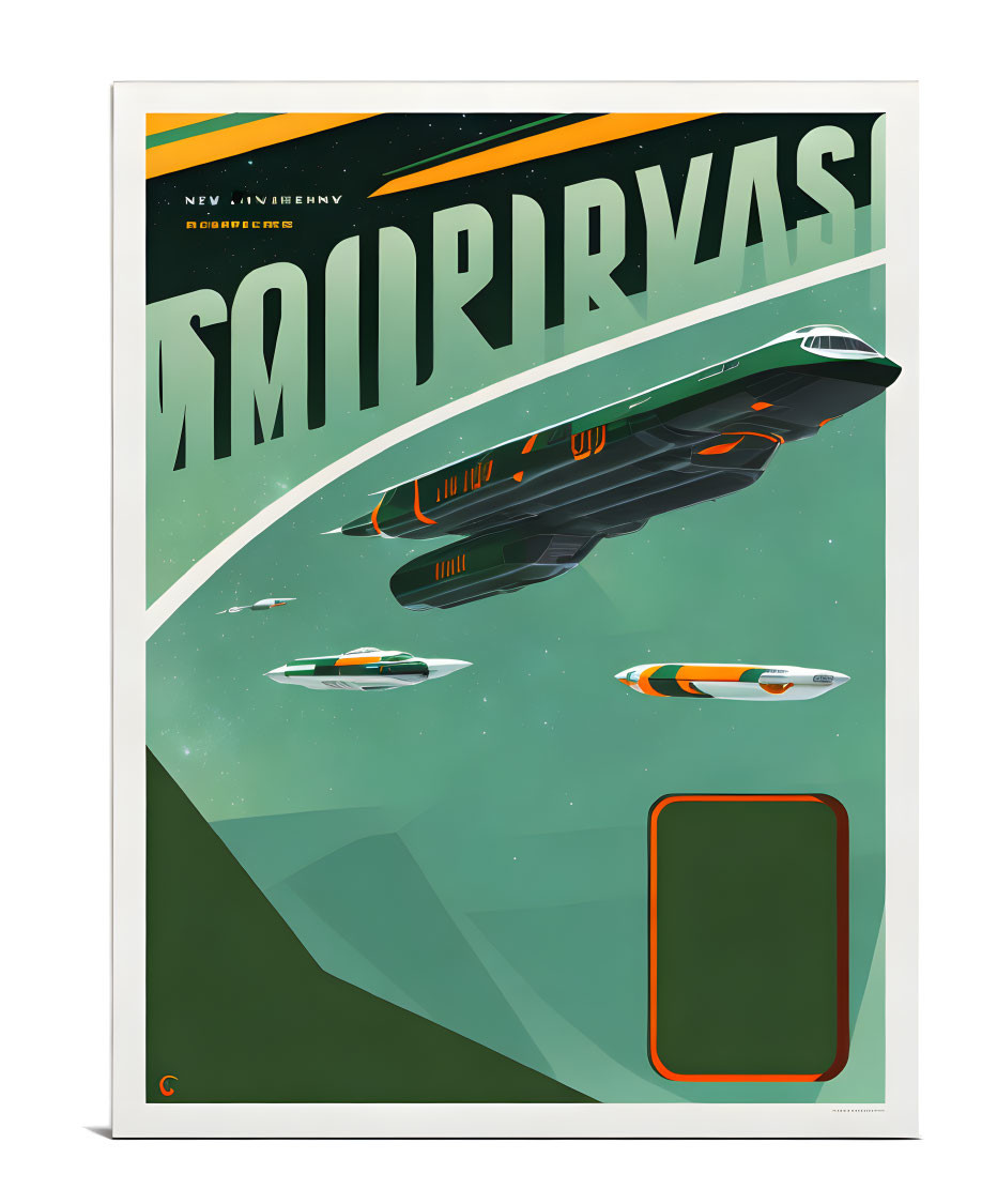 Futuristic city poster with flying vehicles and stylized text "AMIDIRVAS