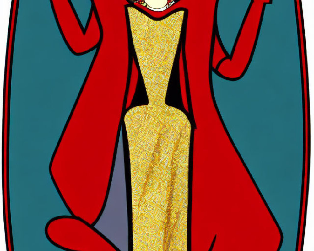 Stylized illustration of a woman with chalices, yellow dress, and red cloak