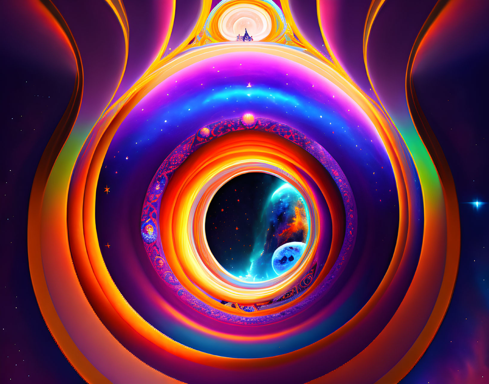 Colorful Cosmic Vortex with Celestial Bodies and Swirls