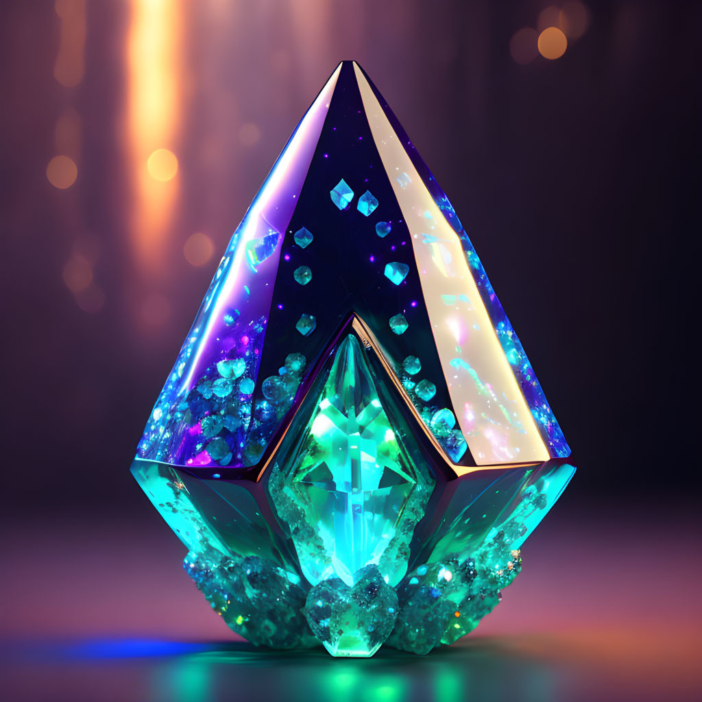 Colorful Crystal with Sparkling Inclusions on Bokeh Background