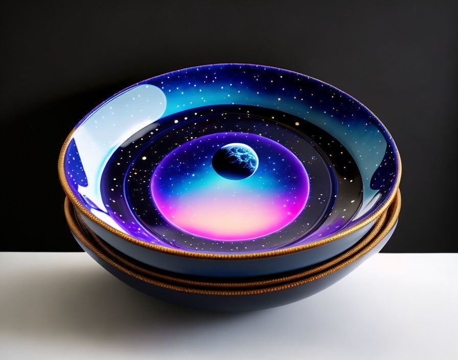 Cosmic design decorative bowls with space colors and starry night patterns