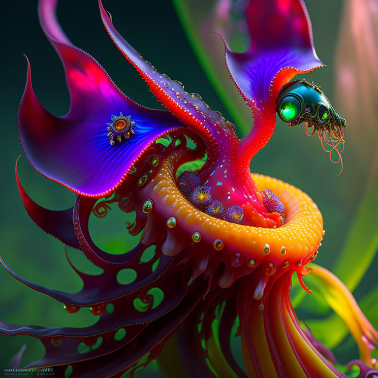 Colorful digital artwork of fantastical octopus-like creature with ornate tentacles and whimsical design