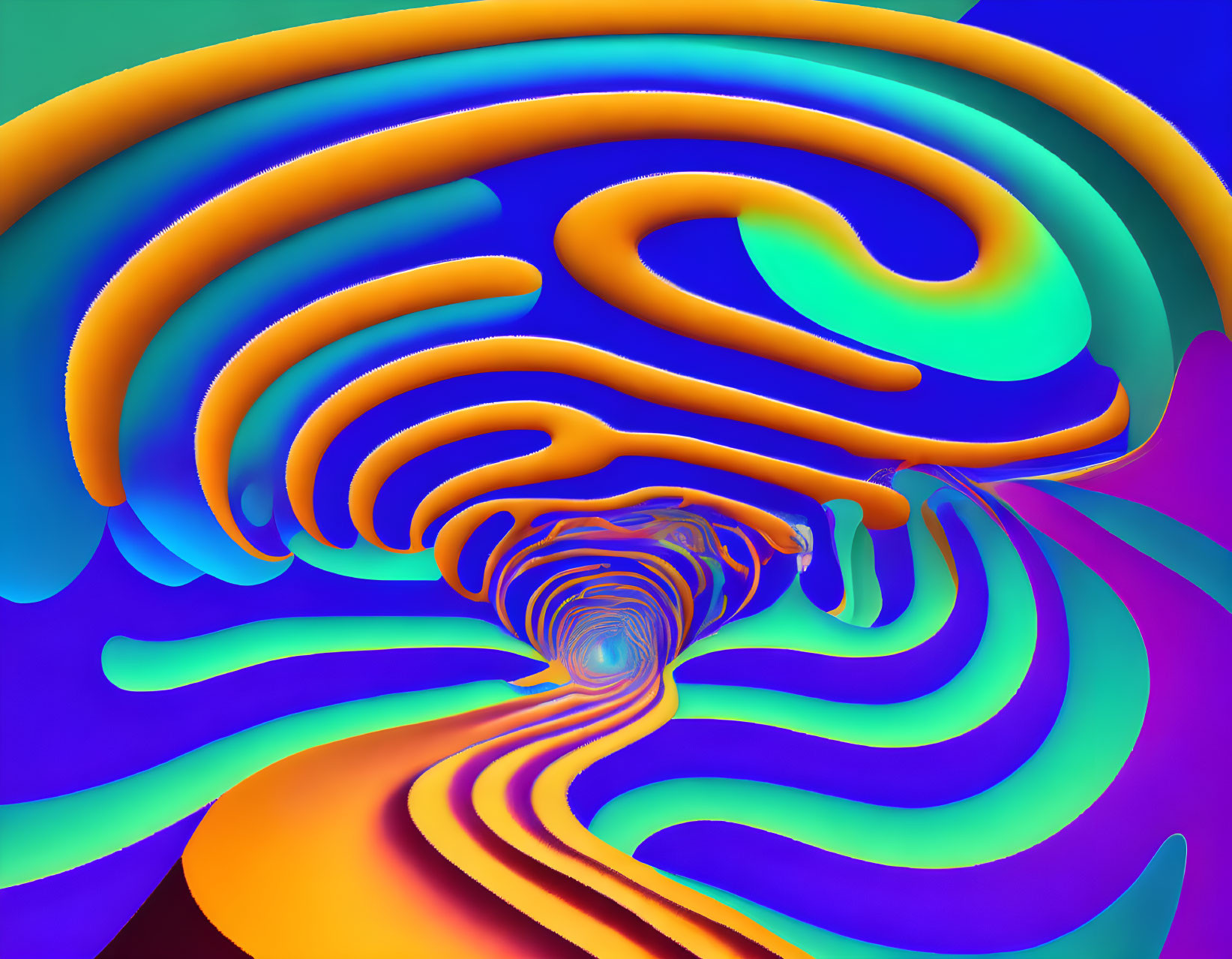 Vibrant swirling patterns in orange, blue, and purple