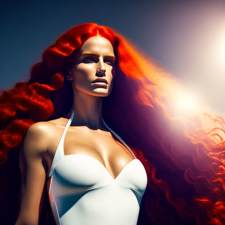 Red-Haired Woman Poses Dramatically in Sunlight