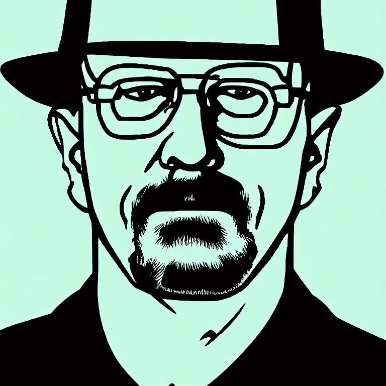Middle-aged Man with Glasses and Goatee in Hat on Teal Background