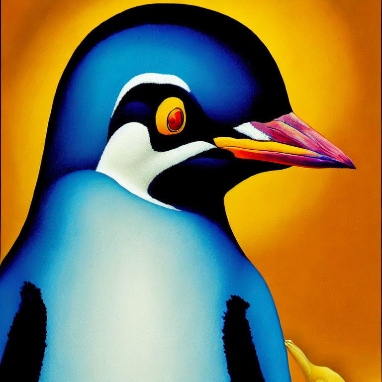 Vivid Penguin Painting on Colorful Background