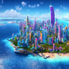 Colorful Skyscrapers in Futuristic Coastal Cityscape