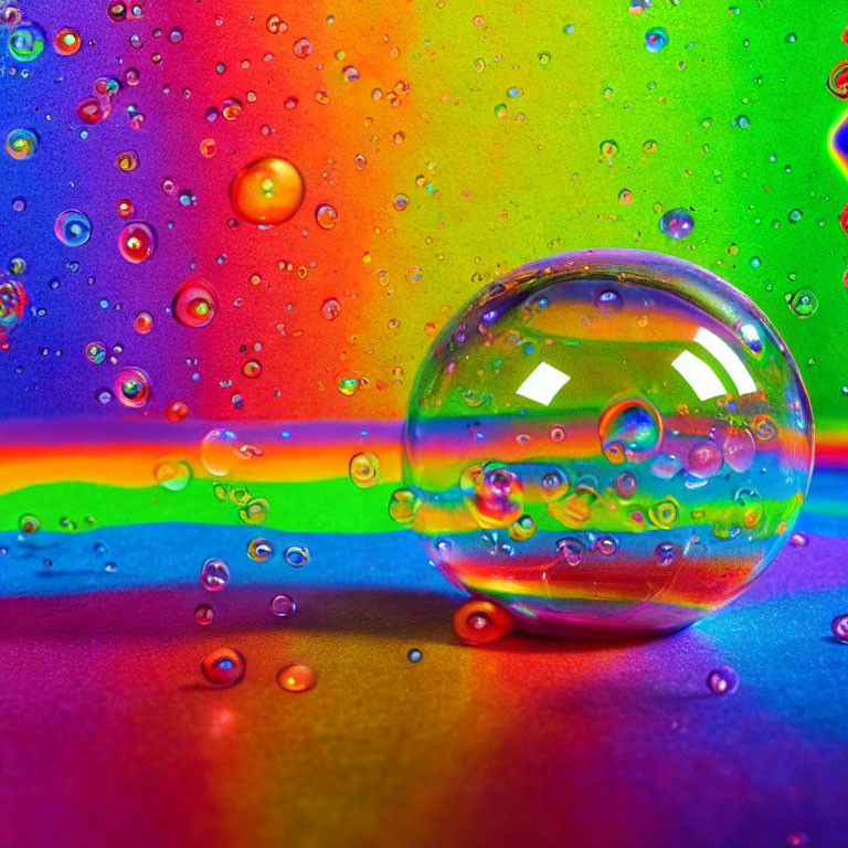 Colorful Gradient Surface with Transparent Bubble and Light Reflections