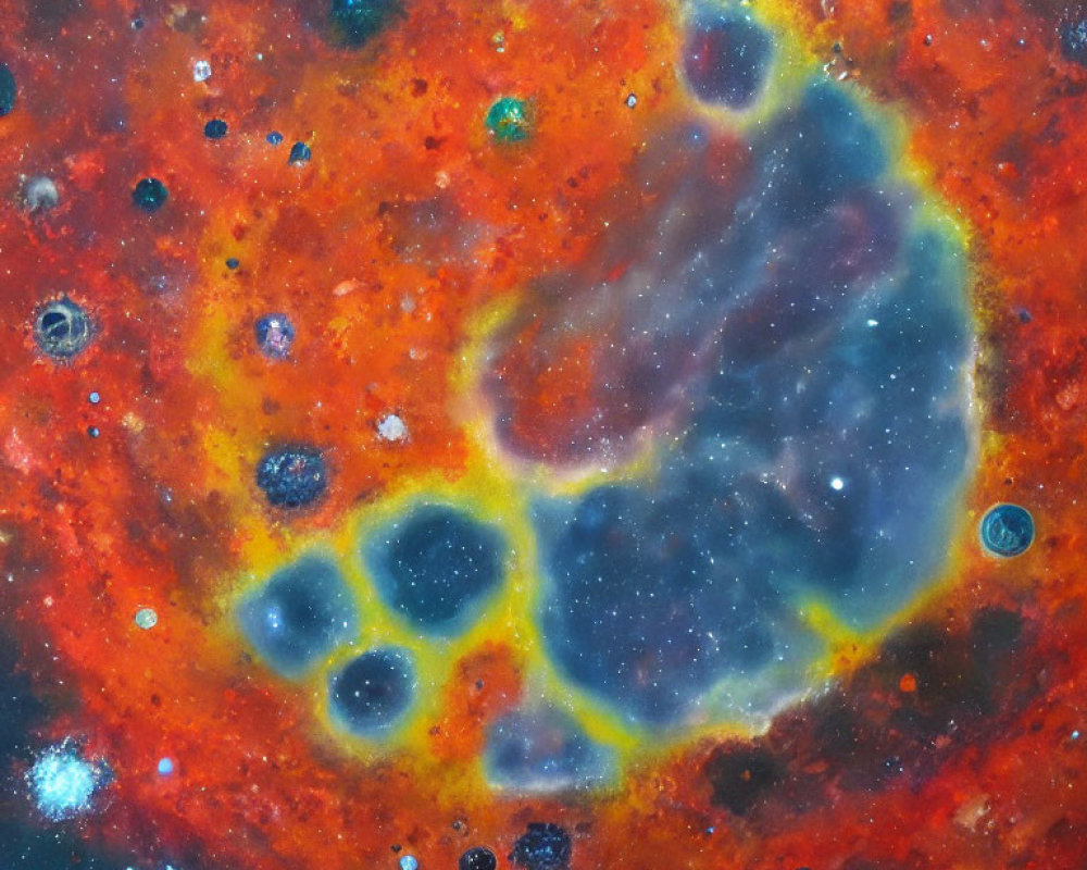 Colorful Cosmic Nebula with Red, Orange, and Blue Hues