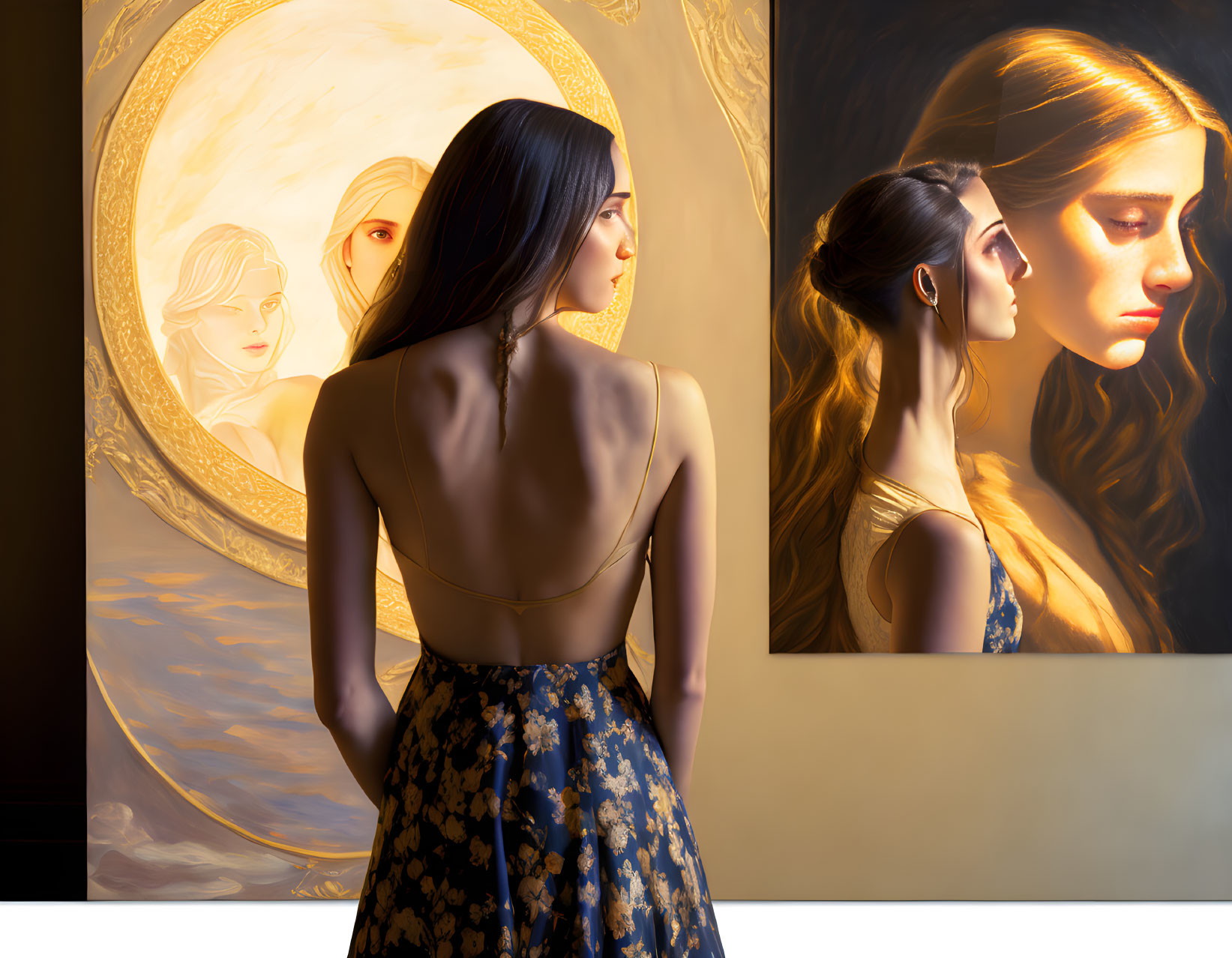 Profile of Woman Reflecting in Golden-Framed Mirror