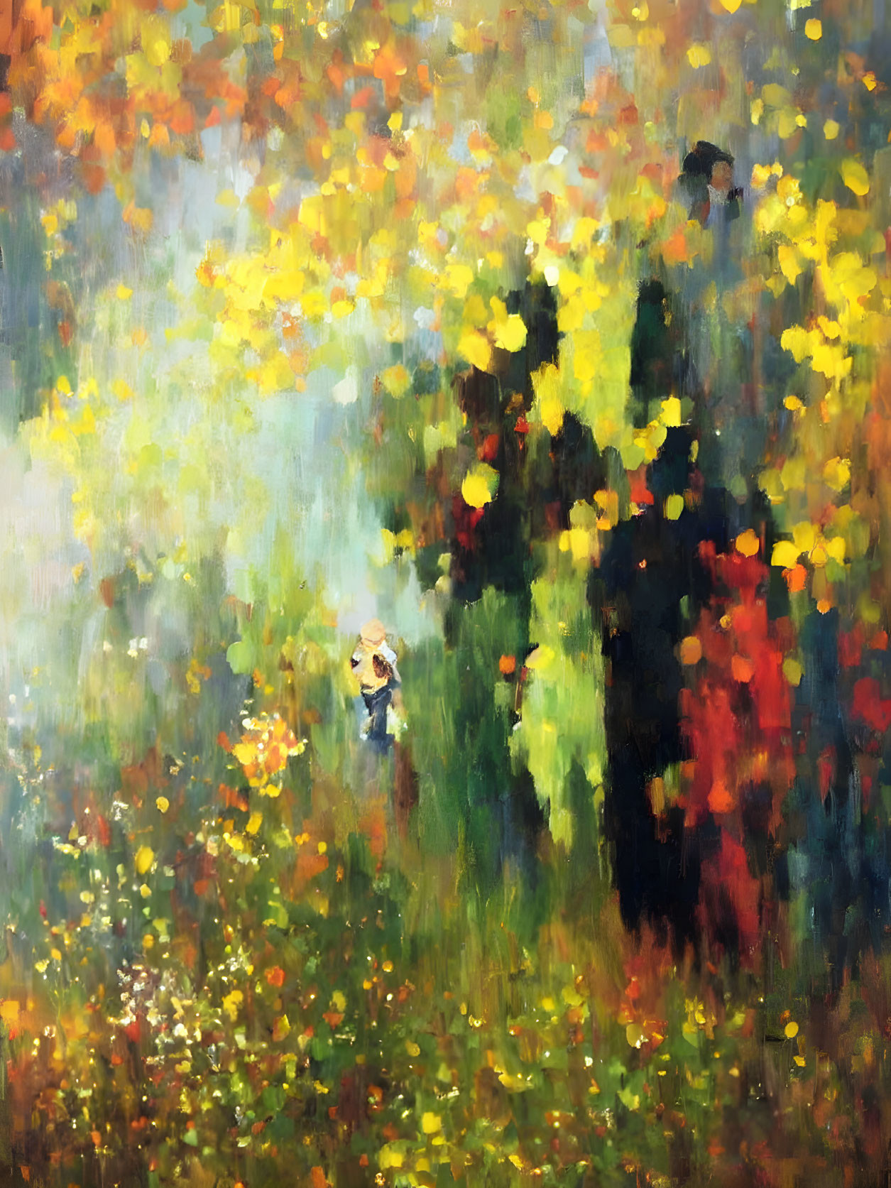 Colorful Autumn Forest Impressionistic Painting of Child