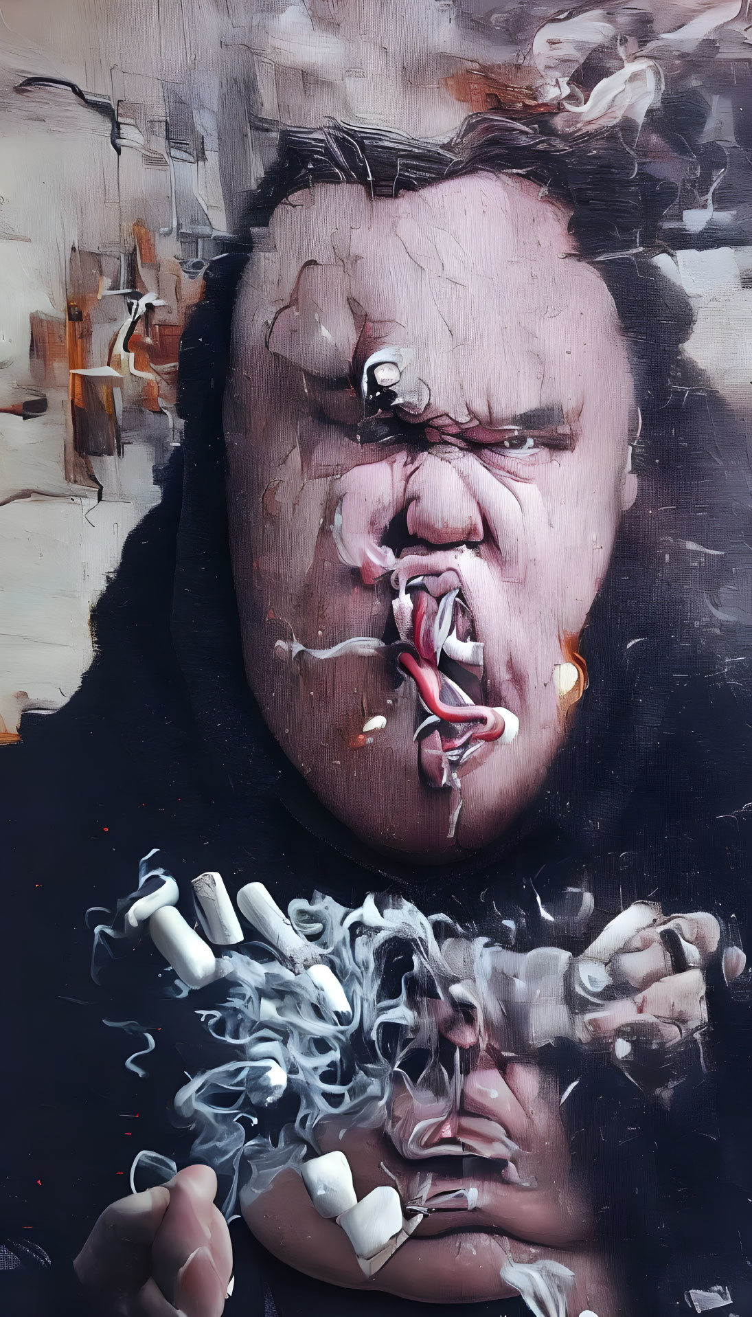 Distorted portrait with smeared paint creating chaotic image