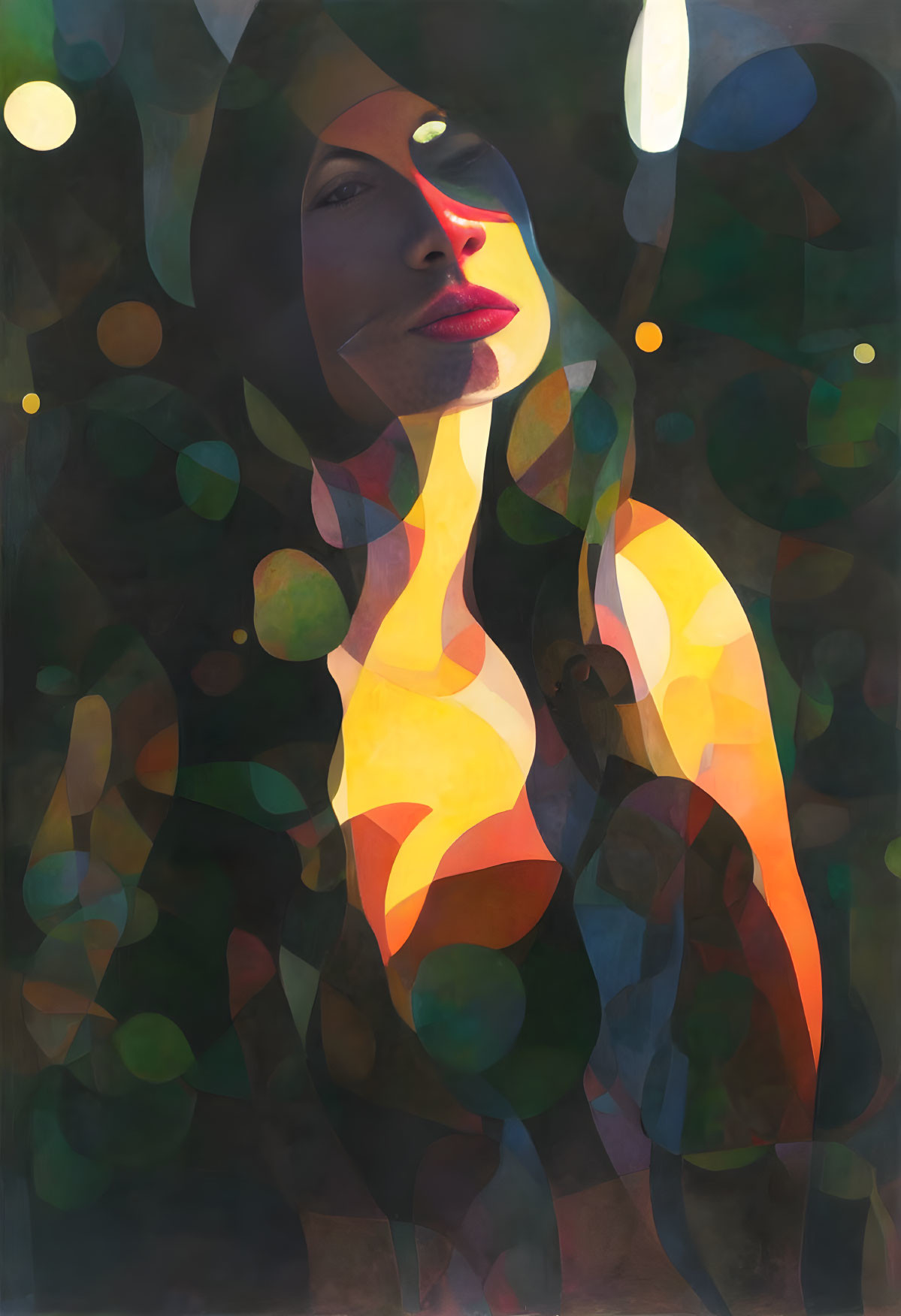 Colorful Abstract Light Patterns Transform Woman's Portrait