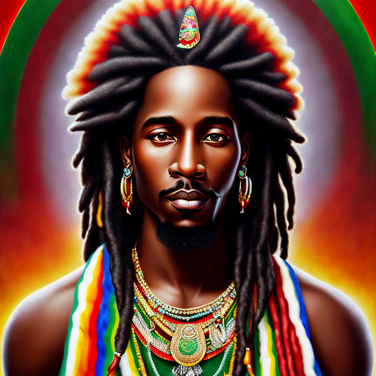 Vibrant digital portrait with Rastafarian-inspired attire