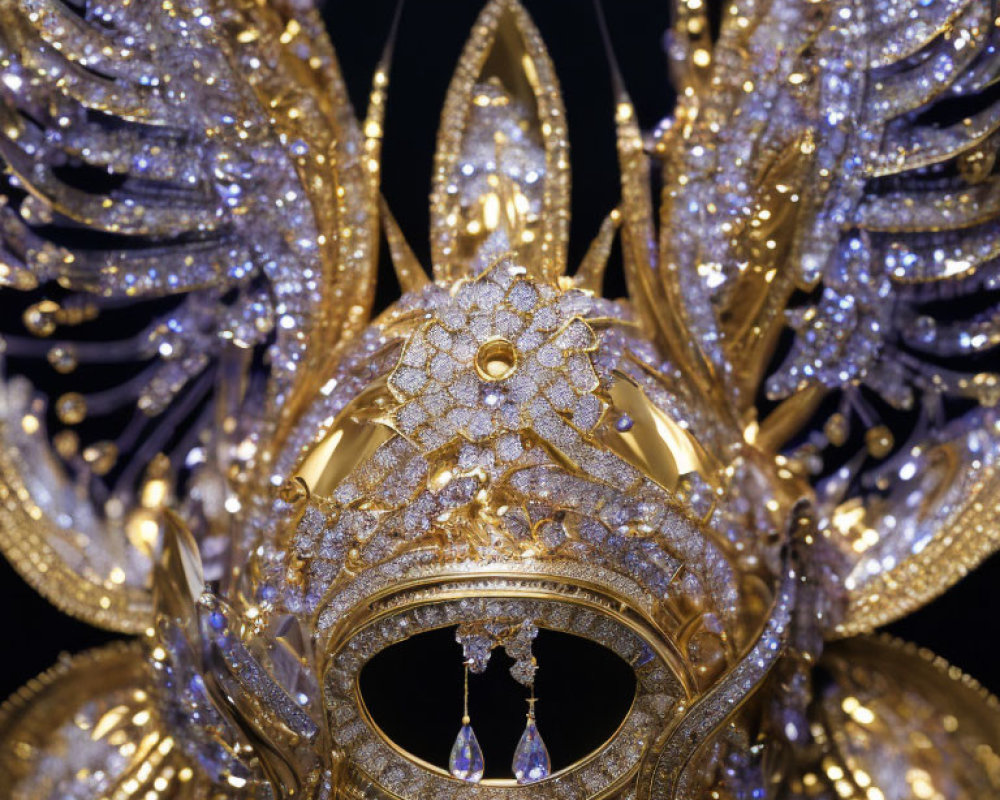 Intricate Golden Mask Adorned with Jewels and Glittery Patterns