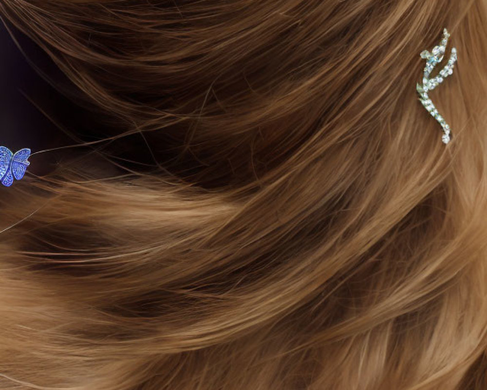 Woman with Green Eyes and Flowing Brown Hair in Floral Hair Accessories