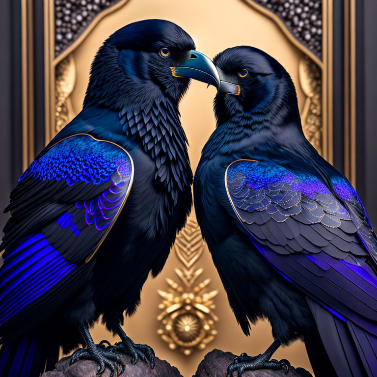 Iridescent Ravens on Gothic Background