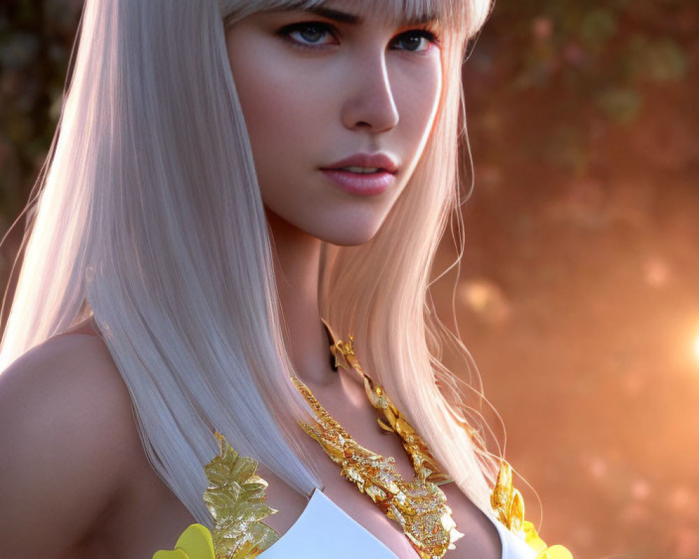 Platinum Blonde Woman in White and Gold Attire Artwork