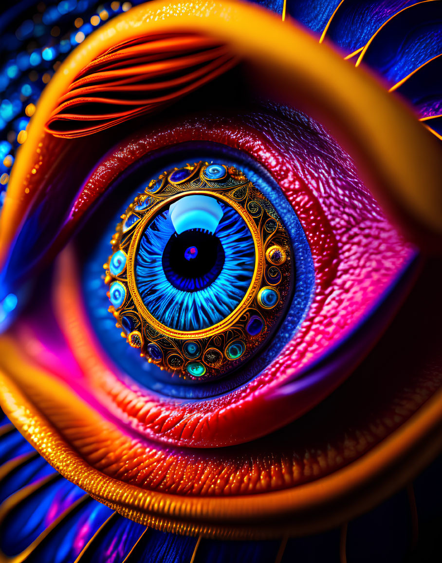 Colorful Abstract Digital Artwork of Eye and Swirling Patterns