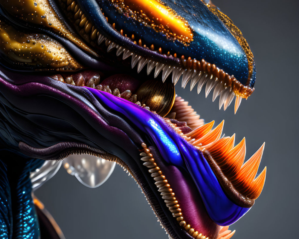 Detailed Digital Art of Fantastical Creature with Sharp Teeth & Colorful Scales