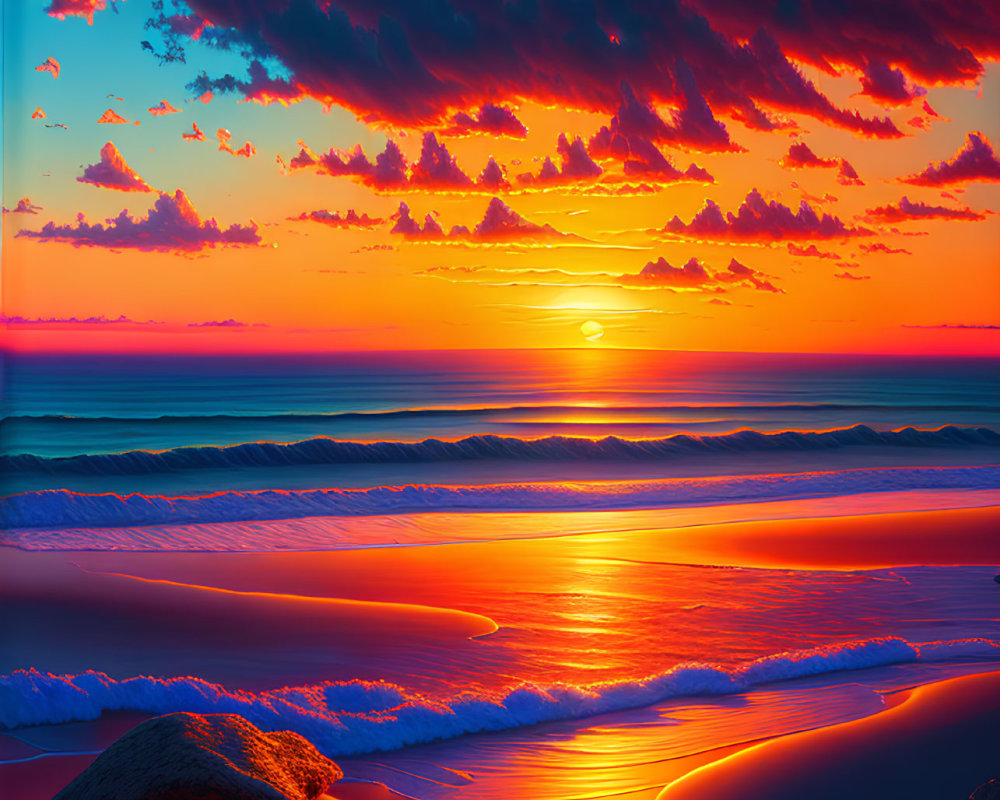 Scenic beach sunset with radiant clouds and tranquil ocean