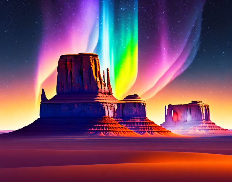 Vibrant Northern Lights Illuminate Surreal Desert Buttes