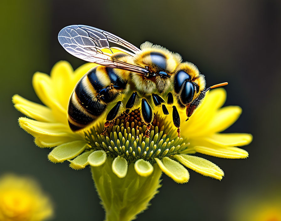 Intricate Bee Wing Patterns on Yellow Flower Petals