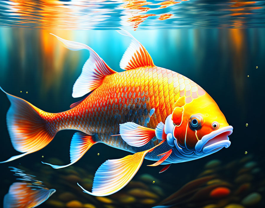 Colorful Koi Fish Swimming in Clear Blue Water