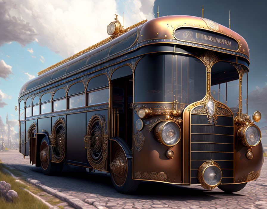 Vintage Steampunk-Inspired Bus with Brass Details