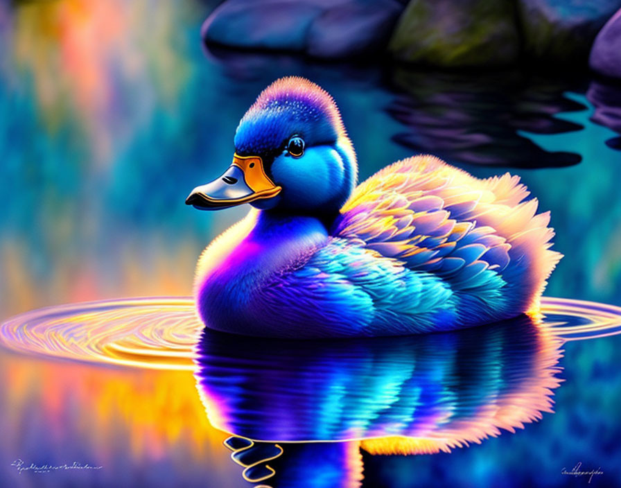 Colorful Duck Floating Serenely on Water