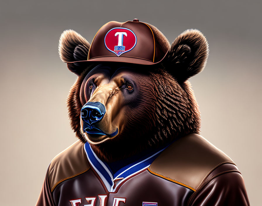 Bear illustration in baseball attire with "T" jersey - baseball team mascot concept