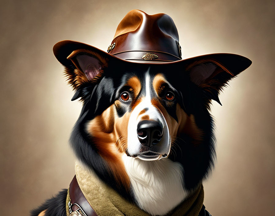 Digital artwork: Dog resembling human in western law officer attire