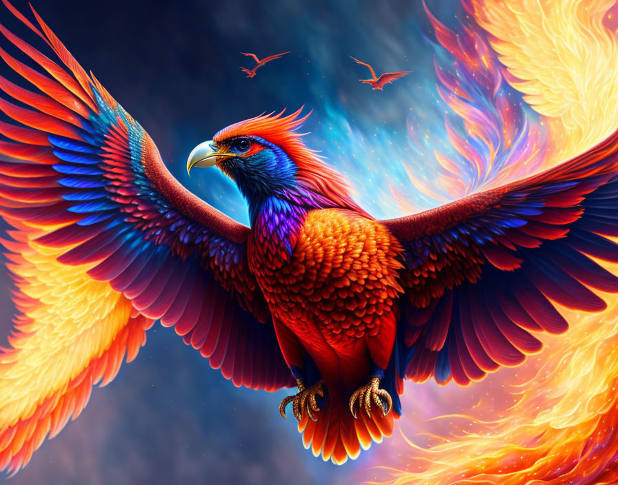 Majestic phoenix digital artwork with fiery wings in vibrant colors